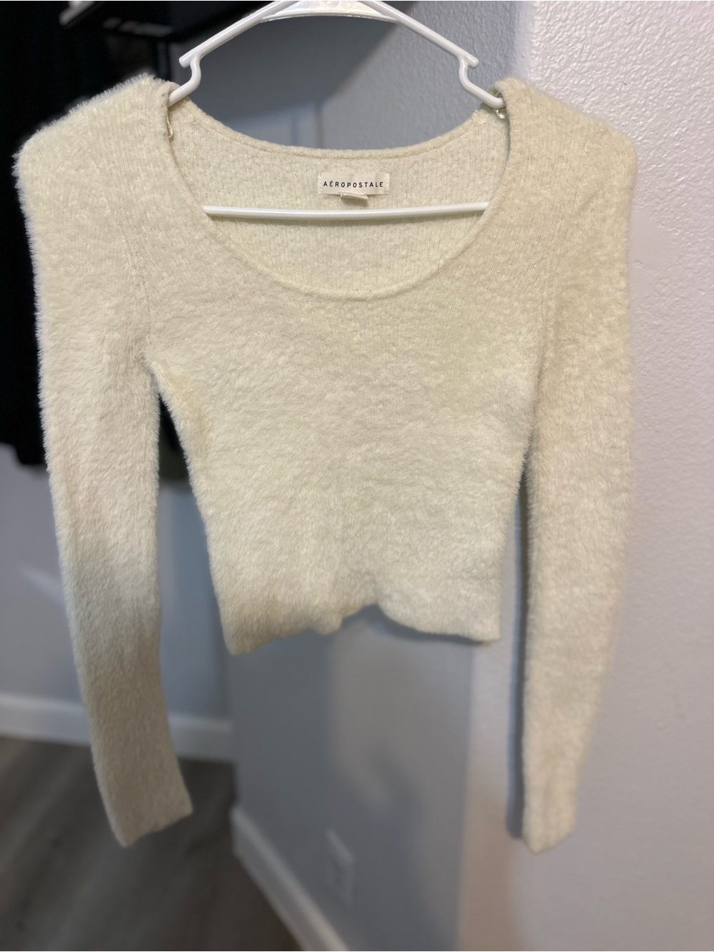 Aeropostale Off-White Fuzzy Scoop Neck Sweater